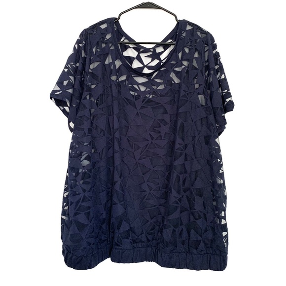 Lane Bryant Tops - Lane Bryant Navy Blue Geometric Sheer Top Blouse